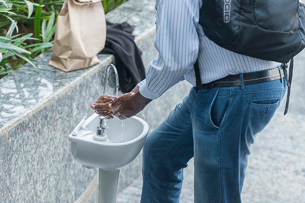 Student washing hands