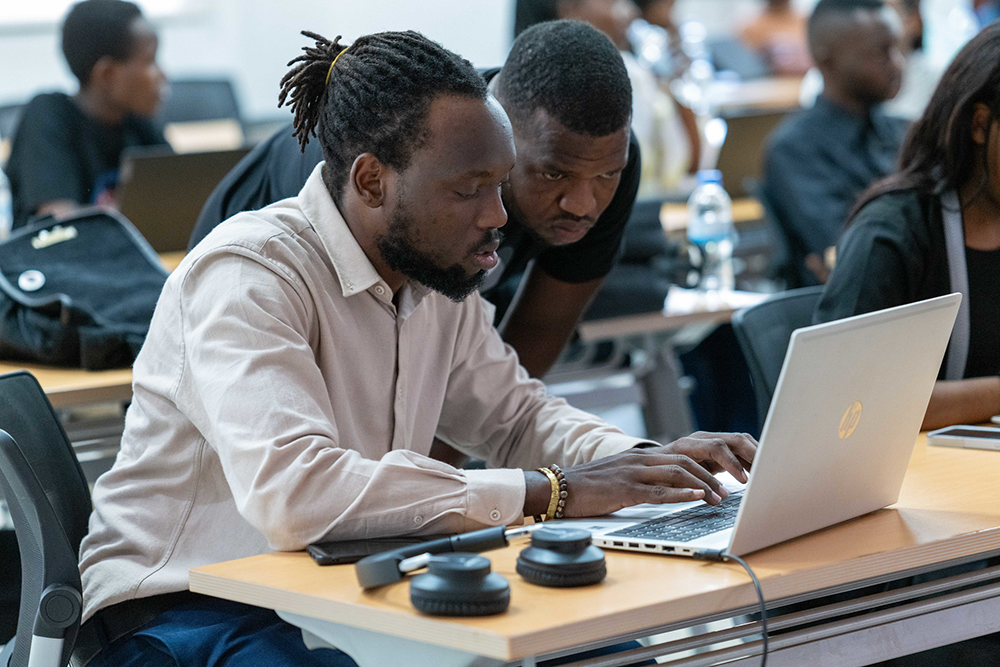 students work on computer