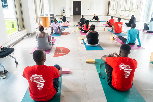 Students doing yoga