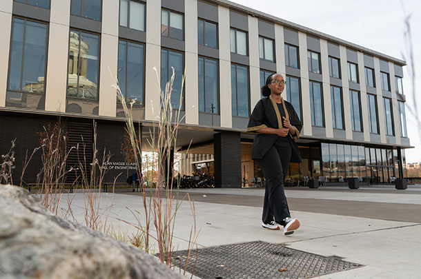 Student walking on campus