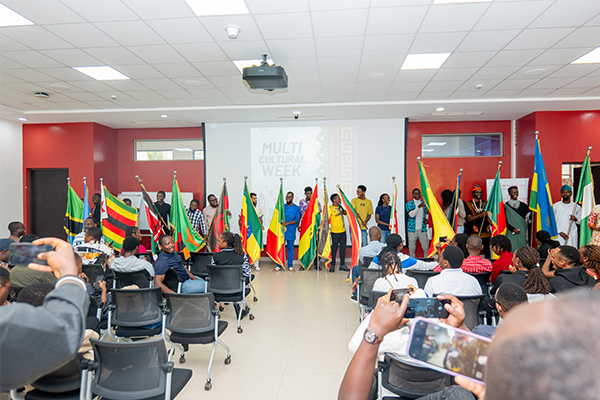 Group of people with flags